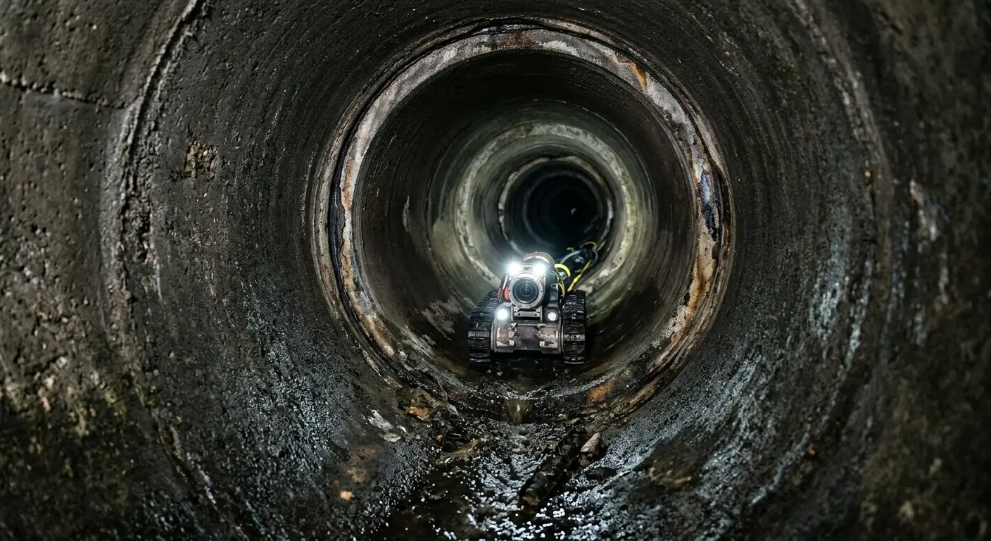 Robotic sewer camera inspecting pipe interior for Sewer Line Repair in Hampden